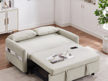 Pull Out Sleep Sofa Bed Loveseats Sofa Couch With Adjsutable Backrest, Storage Pockets, 2 Soft Pillows, USB Ports For Living Room, Bedroom, Apartment, Office