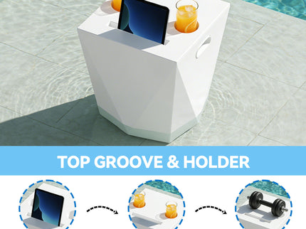 End Table With 2 Cup Holders And 1 Tablet Holder For Outdoor - White