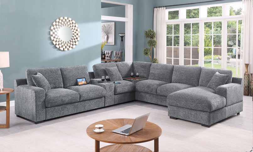 Celine - Fabric Corner Sectional Sofa With Right-Facing Chaise, Cupholders, And Charging Ports