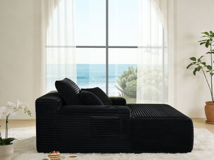 Convertible Chaise Lounge Chair With Wide Armrest & Throw Pillows - Black