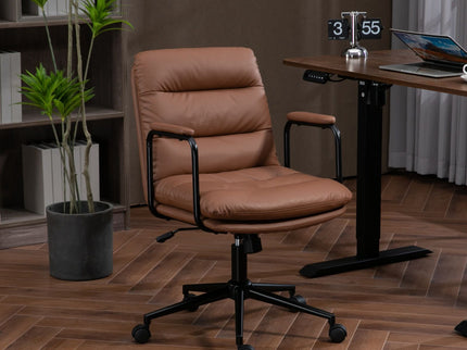 Office Chair, Mid Back Home Office Desk Task Chair With Wheels And Arms Ergonomic Computer Rolling Swivel Chair With Padded Armrest