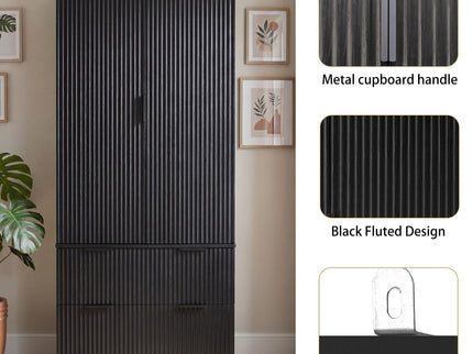 Fluted Kitchen Pantry Cabinet With 2 Large Drawers & 8 Door Spice Rack