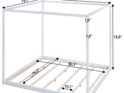 Wood Canopy Platform Bed With Support Legs And Airflow Slats