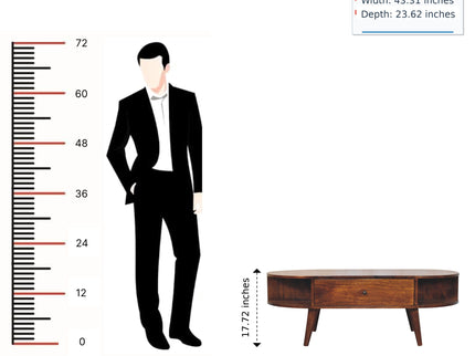 Oval Coffee Table With 1 Drawer - Chestnut
