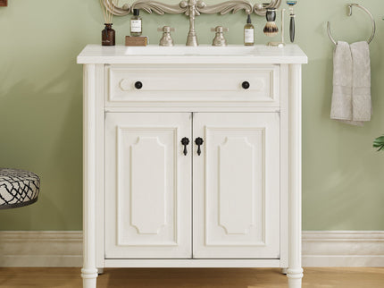 Vintage Bathroom Vanity With Sink, Rustic Cabinet With Soft Close Doors