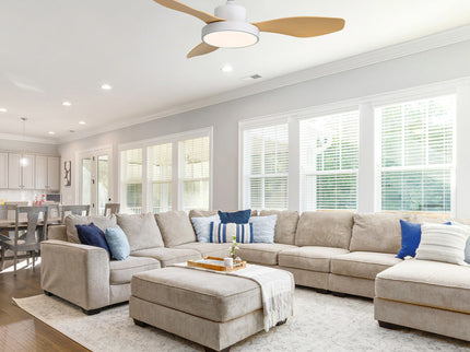 Ceiling Fan With 22W LED Light And Remote Control 6 Speeds Reversible DC Motor For Living Room - White