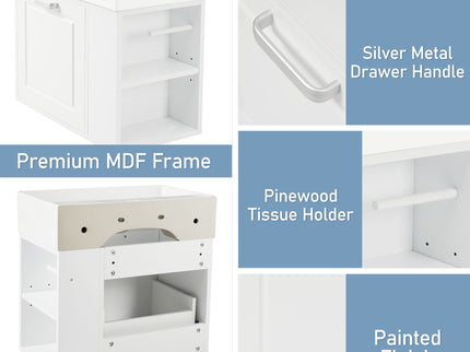 Modern Wall Mounted Bathroom Vanity With Sink, Soft Close Drawer, Adjustable Shelf, Toilet Paper Holder