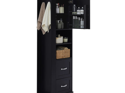 Freestanding Bathroom Storage Cabinet With Adjustable Shelves And Side Hooks Board, Rectangle Design