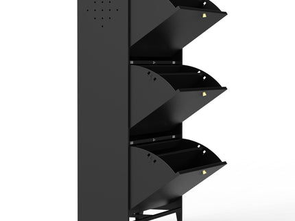 3 Drawer All Steel Shoe Cabinet, Freestanding Storage Organizer With Flip Door