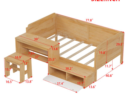 Daybed With Storage Shelves And Lockers, Multi Functional Bed With Study Desk And Matching Stool