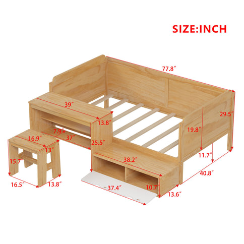 Daybed With Storage Shelves And Lockers, Multi Functional Bed With Study Desk And Matching Stool
