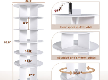 6 Tier Spinning Shoe Rack, Free Standing 360° Revolving Shoe Organizer - White