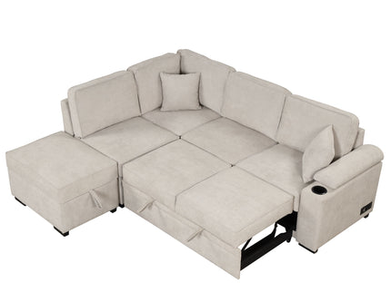 Sleeper Sofa Bed, 2 In 1 Pull Out Sofa Bed L Shape Couch With Storage Ottoman For Living Room, Bedroom Couch And Small Apartment