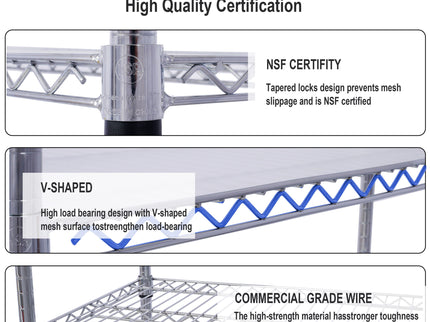 6 Tier 6000Lbs Capacity Nsf Metal Shelf Wire Shelving Unit, Heavy Duty Adjustable Storage Rack With Wheels & Shelf Liners For Commercial Grade Utility Steel Storage Rack