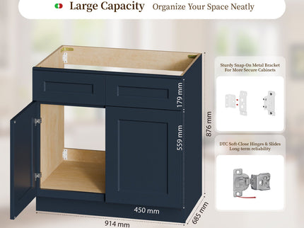 Shaker Base Cabinet With Soft-Close Hinges, Adjustable Shelf