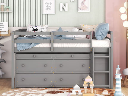 Loft Bed With Retractable Writing Desk And 4 Drawers, With Lateral Portable Desk And Shelves