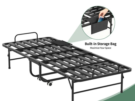 Twin Folding Bed With Memory Foam Mattress, Space Saving Rollaway Guest, On Wheels, Portable For Adults & Guests - Black