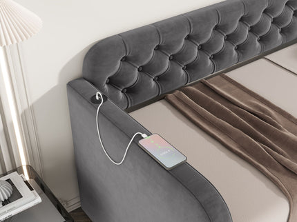 Upholstered Daybed With Trundle And USB Charging Design