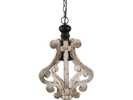 Farmhouse Chandeliar Distressed Pendant French Country Wood Chandelier For Living Room Foyer, Bulb Not Included - Antique Cream