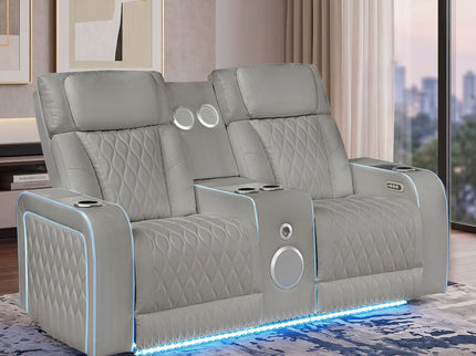 Electra - Power Reclining Loveseat With Power Headrests, Console, Speakers, Massage, LED Lighting And USB Control