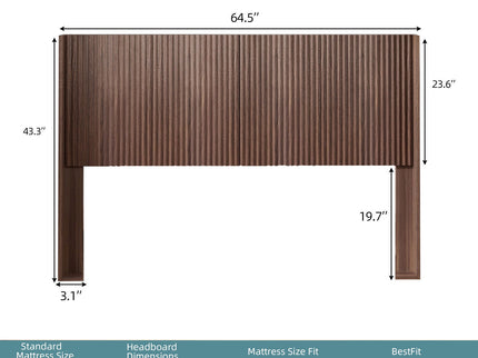 Queen Headboard Only, Fluted Panel Design - Walnut