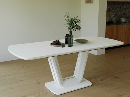 Modern Industrial Style Expandable Dining Table With U Shaped Legs - Antique Gray White