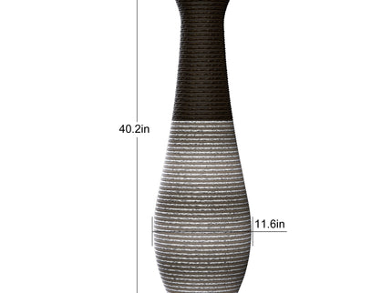 Tall Standing Designer Floor Vase Durable Artificial Rattan Elegant 2 Tone Finish Ideal Decor Accent For Living Room, Bedroom, Entryway Stylish Home Decor Statement Piece - Black / Gray