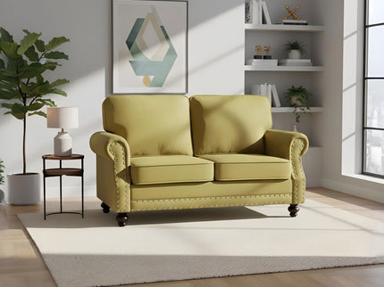 Loveseat Sofa With Nailhead Detail & Turned Legs, 2 Seater Upholstered Couch