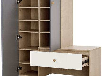 Modern Multi Functional Shoe Storage Bench & Cabinets With Adjustable Shelves - Gray / Natural Wood / White