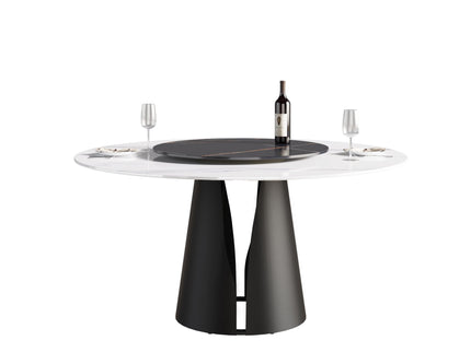 Modern Artificial Stone Round Carbon Steel Base Dining Table, Can Accommodate 6 People, Artificial Stone Turntable