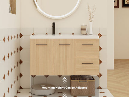 Wall Mounted Floating Bathroom Vanity With Sink, Door & Drawers Modular Cabinet