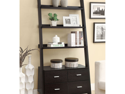 Shasta - 5 Shelf Ladder Bookshelf With Drawers - Cappuccino