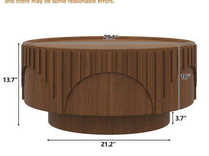 Round Fluted Drum Coffee Table With Sturdy Base For Living Room