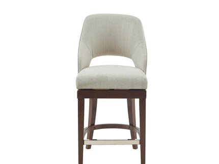 Counter Stool With Swivel Seat, Upholstery And Solid Wood Legs - Cream