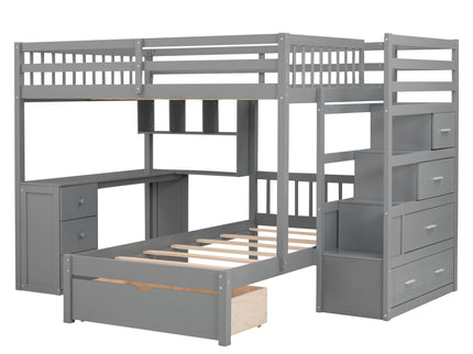 Bunk Bed With Desk, Drawers And Shelves