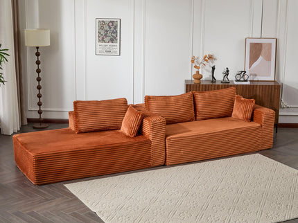 Compression Sectional Couch With Comfy Chaise, Boneless L Shape Sofa With Deep Seat