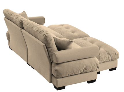 Modern Sectional Sofa With Ottoman, Round Bolster Armrests, Waist And Throw Pillows