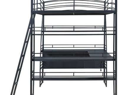 Loft Bed With 4 Layers Of Shelves And L-Shaped Desk, Stylish Metal Frame Bed With A Set Of Sockets, USB Ports And And Wireless Charging