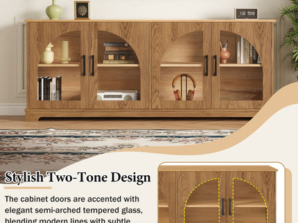 TV Stand With Semi Arched Glass Doors, Media Console With Adjustable Shelves For Living Room - Brown