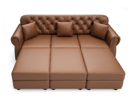 Upholstered Sofa With Nailhead Trim, Rolled Armrests With Ottoman