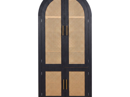 Tall Arched Cabinet With Rattan Doors & Adjustable Shelves
