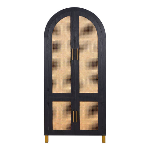Tall Arched Cabinet With Rattan Doors & Adjustable Shelves