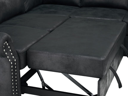 U Shape Sectional Sleeper Sofa With Pull Out Bed And Storage Chaise - Black