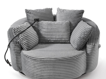 Swivel Accent Barrel Chair With Adjustable Phone Holder, 5 Pillows For Living Room