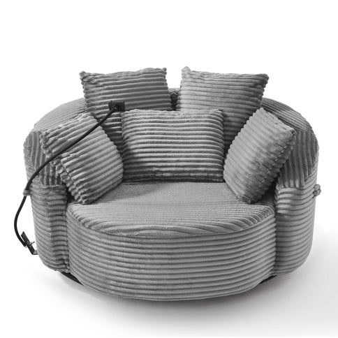 Swivel Accent Barrel Chair With Adjustable Phone Holder, 5 Pillows For Living Room