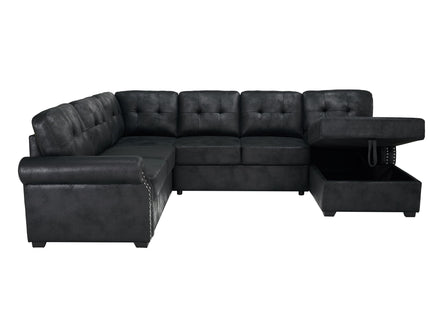 U Shape Sectional Sleeper Sofa With Pull Out Bed And Storage Chaise - Black