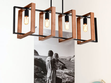 4 Light Kitchen Island Lights Pendant Light Farmhouse Dining Room Light Fixture, Rectangular Chandelier, 36" Hanging Lighting For Living Room, Conference Room, Home Office - Matte Black