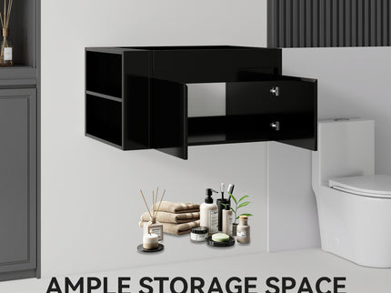 Floating Bathroom Vanity Cabinet, Soft Close Double Drawers, Open Side Storage, Wall Mounted, Cabinet Only