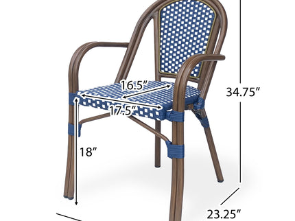Bistro Chair With 2 Toned Checkered Pattern, (Set of 2) - White / Navy