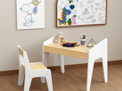 Table Set With 1 Chair, Children Study Table For Ages 2 - 8 - White